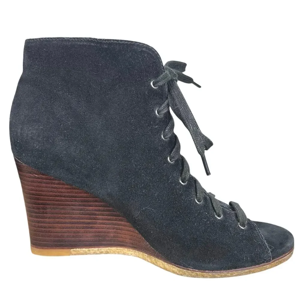 UGG Women’s Elyse Black Suede Open Toe Wedge Ankle Booties Size US 8